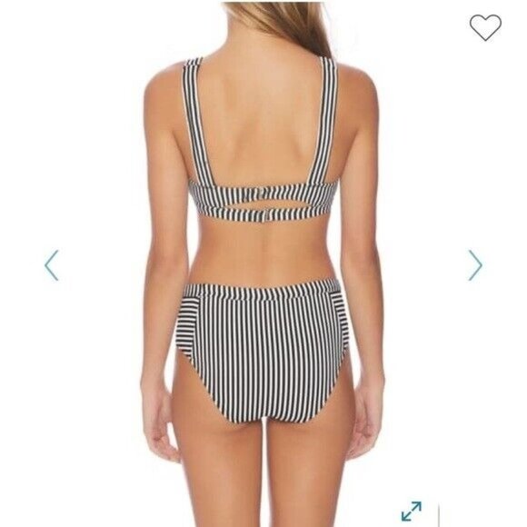 Splendid NWT S Line in the Sand Retro Bikini Bottoms Black White Stripe - Picture 2 of 3
